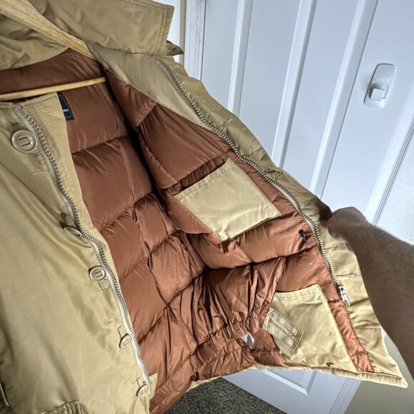 Vintage Sears Down Parka 70s Tan Duck Down Fur Hood Arctic Winter Coat 50 - Picture 5 of 8